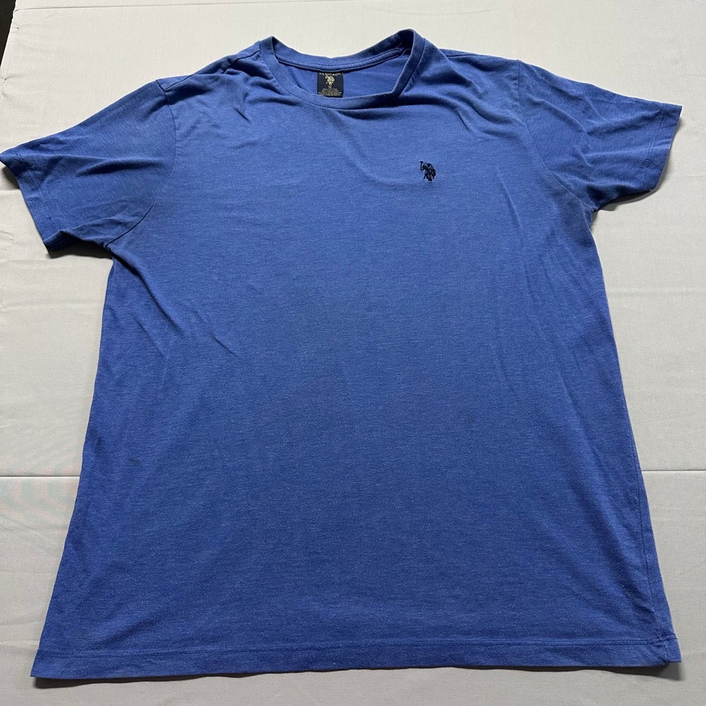 US Polo Assn‎ Mens Medium Blue Heathered Crewneck Short Sleeve Logo T-Shirt